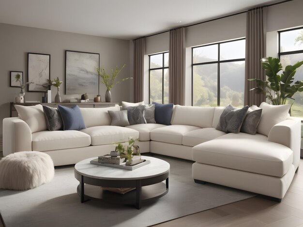 Plush Perfection Create Comfort with a Sectional Sofa and Cozy Accessories Generative AI