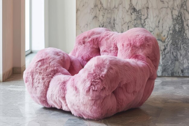 Photo plush pink chair with furry texture