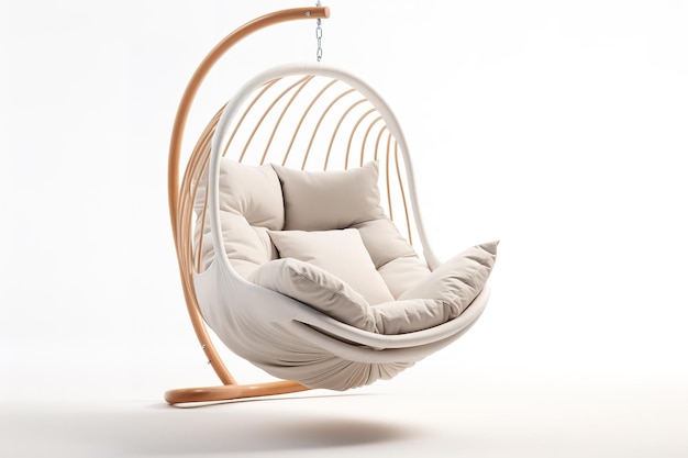 A Plush White Swinging Chair in a Tranquil Setting on a Clear PNG or White Background