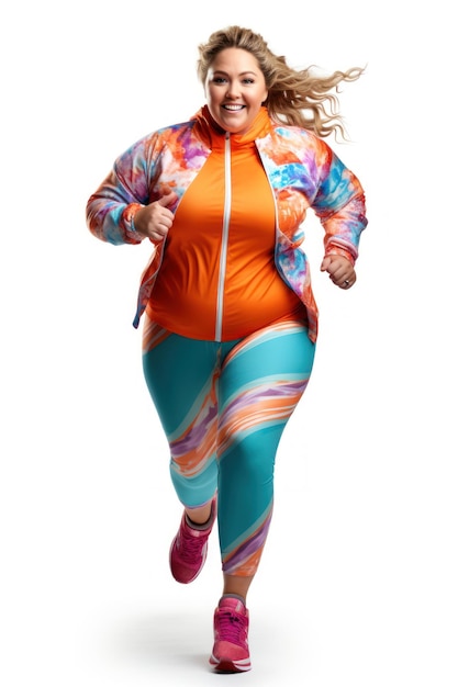 plussize woman running in white background Generative AI