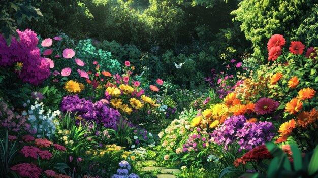 Photo png artwork of a beautiful garden scene filled with colorful flowers