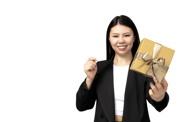 PNG Asian girl with a gift isolated on white background