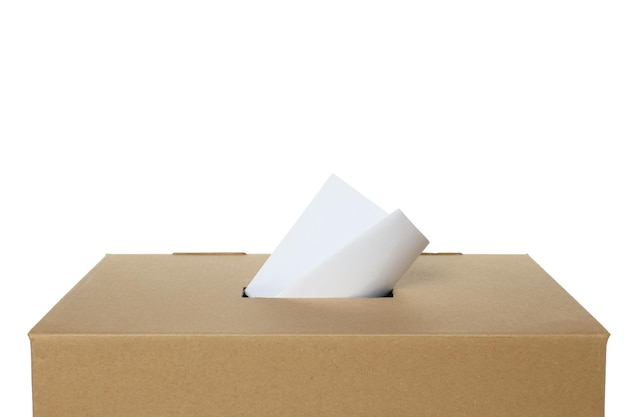 PNG Box with voting paper isolated on white background close up