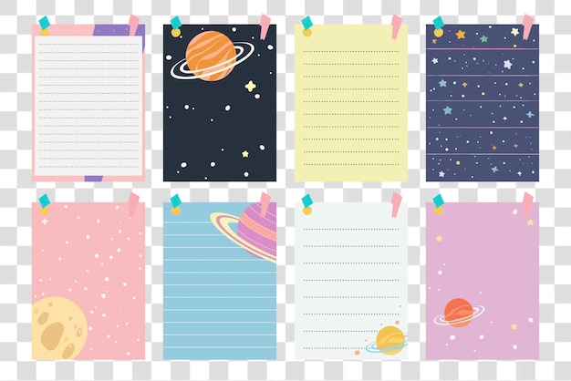 Photo png cute paper notes illustration transparent background set