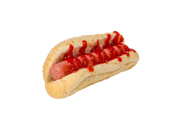 PNG delicious hot dog with ketchup isolated on white background