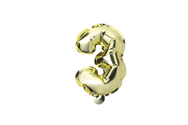 PNG Festive number 3 made of golden balloons isolated on white background