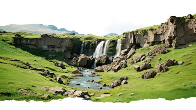 PNG Rocky cliff water fall grass wilderness landscape