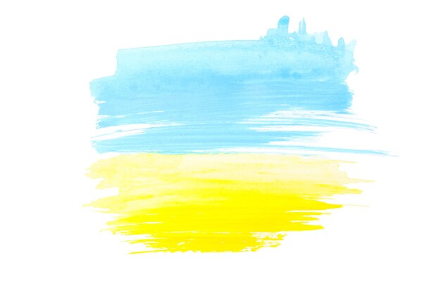 Photo png stroke of yellow and blue paint isolated on white background