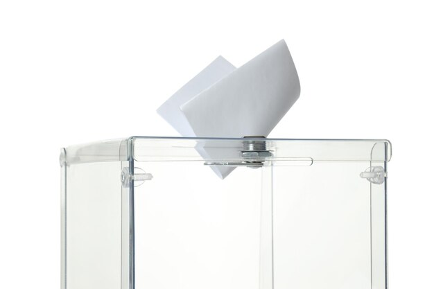 Photo png transparent box with voting paper isolated on white background close up