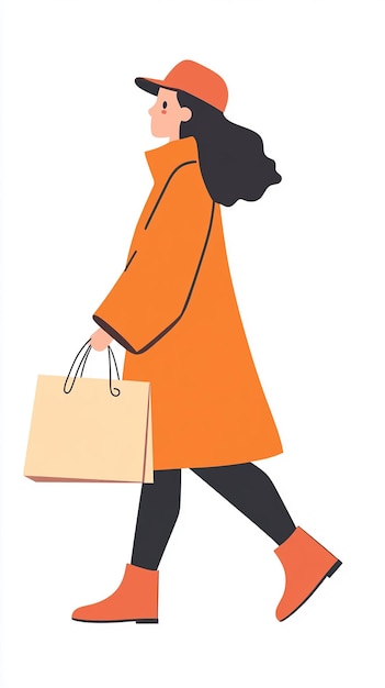 Photo png vector of a female shopper simple flat design on white background