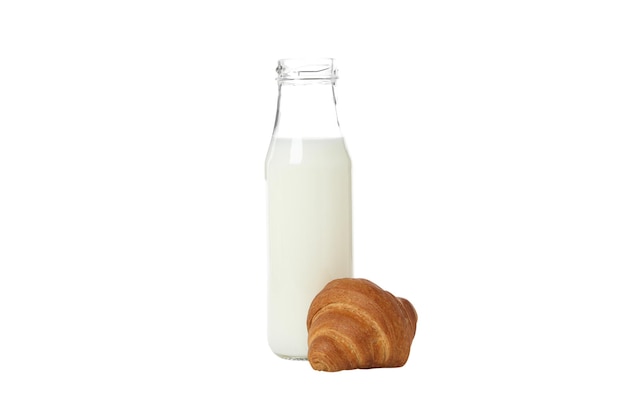 PNGCroissants with a bottle of milk isolated on white background