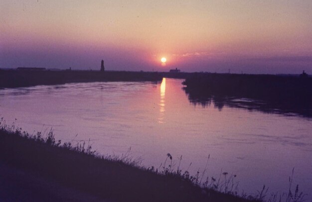 Po valley natural landscape at sunset in 70s