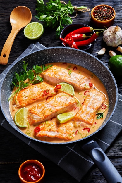 Poached Salmon in hot Coconut Lime Sauce