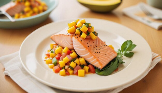 Photo poached salmon photo with high quality