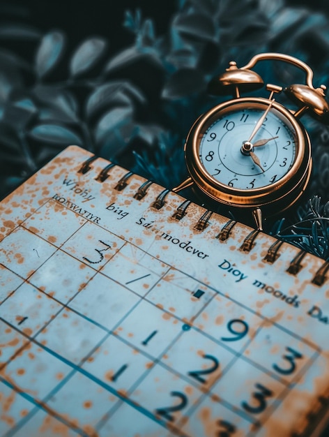 a pocket watch is on a notebook with a number of numbers