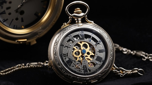 a pocket watch with the hands on the dial and the number 6 on the front