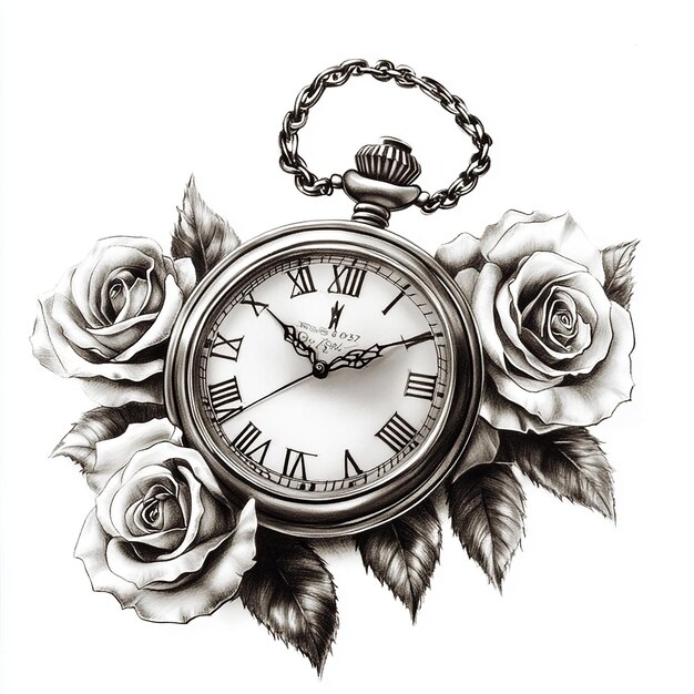 Photo a pocket watch with roses and a chain on it