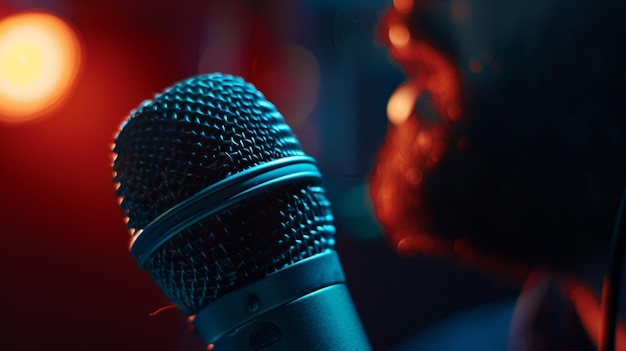 Podcast Host Speaking into Microphone CloseUp