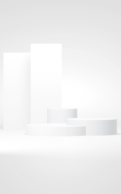 Podium abstract background Geometric shapeVertical white colors scene Minimal 3d rendering