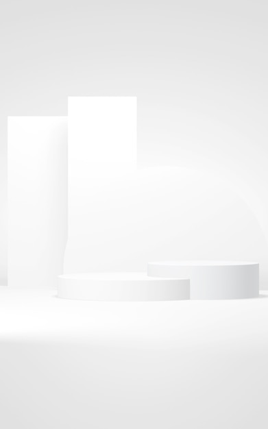 Podium abstract background Geometric shapeVertical white colors scene Minimal 3d rendering