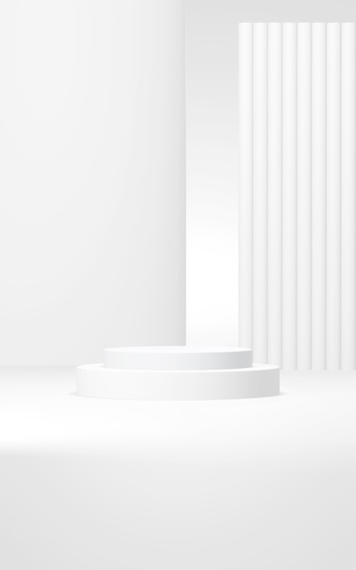 Podium abstract background Geometric shapeVertical white colors scene Minimal 3d rendering