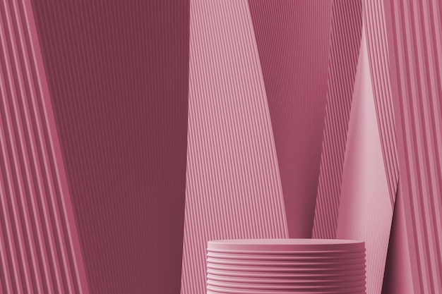 The podium on abstract gradient and wave lines pacific pink background for product presentation