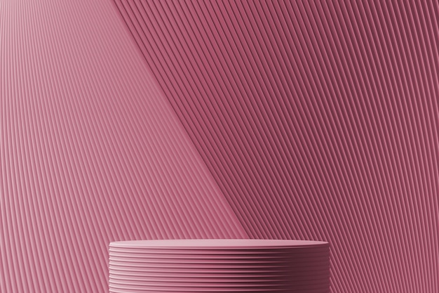 The podium on abstract gradient and wave lines pacific pink background for product presentation