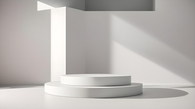 Podium abstract studio room with geometric platform for mockup display minimalistic wall scene for products showcase Promotion display Generative AI