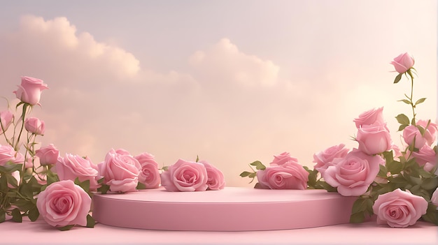 Podium background flower rose product pink 3d spring table beauty stand display nature white