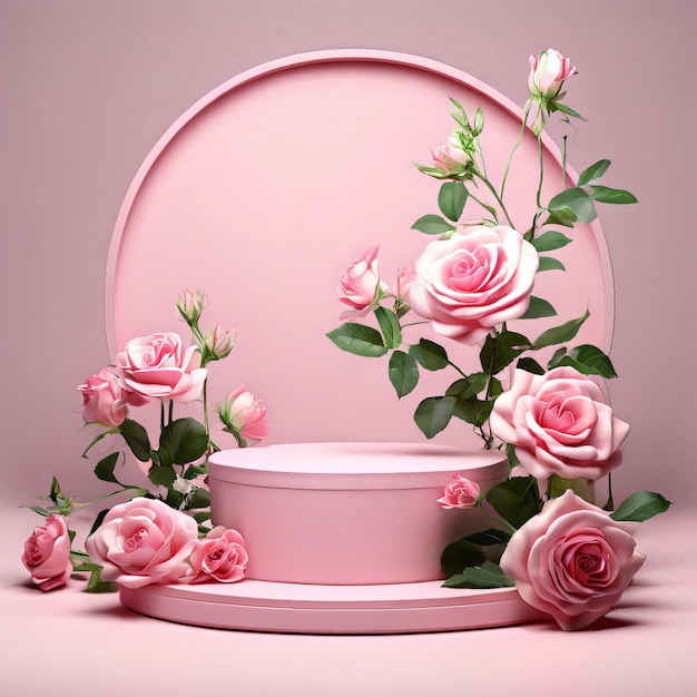 podium background flower rose product pink 3d spring table beauty stand display