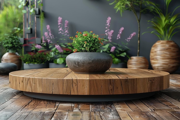 Podium background wooden platform product stand display pedestal 3D ai generative