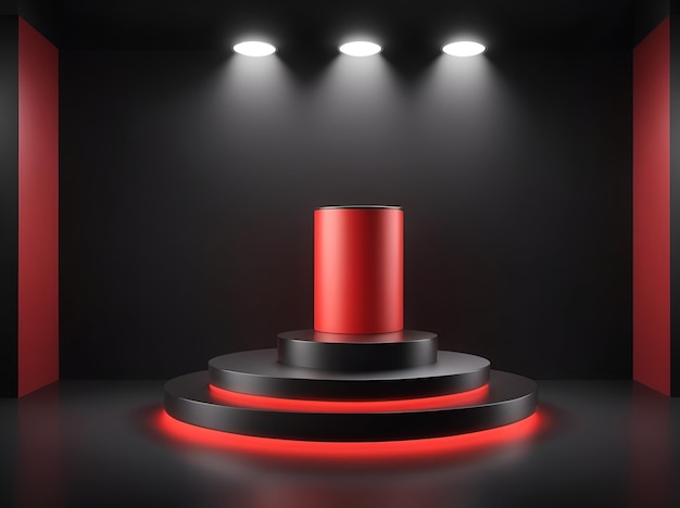 Podium bright black and red background product platform demo studio