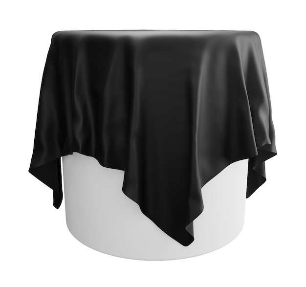 Podium covered with black cloth isolated on white background 3D render