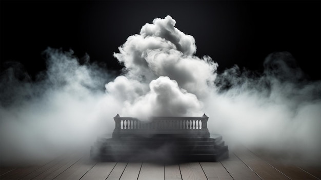 Podium for display product showcase presentation pedestal with smoke and cloud scattered around it Generative Ai