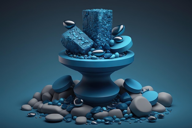 A podium made of blue stones for displaying products illustration