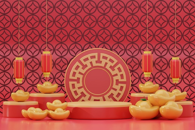 Podium mock up chinese new year background 3d rendering