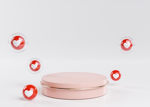 Podium Pedestal Pink Stand Show Cosmetic Product Love Heart Ball Icon Social Media 3D Render