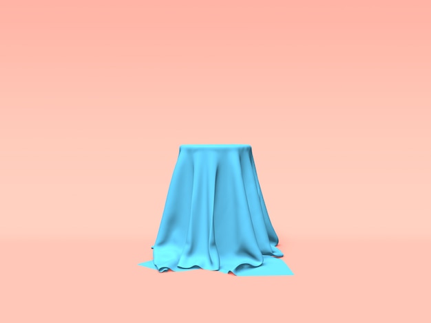 Podium, pedestal or platform covered with blue cloth. 3D rendering.