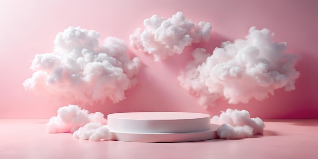 podium for product demonstration with cloud decoration minimalism geometric shapes pastel colour