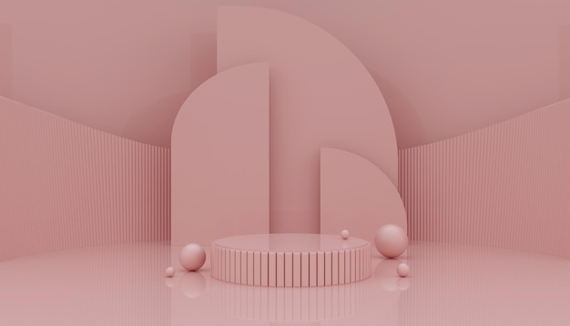 Podium for product display with geometric shape on a pink background