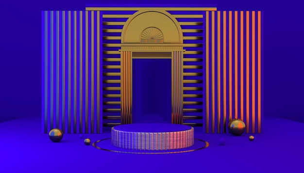 Podium for product display with roman architecture on a blue background