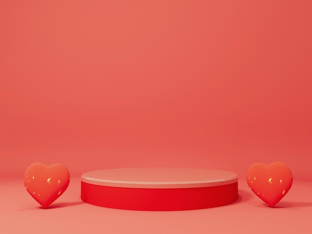 Podium for product placement with valentines day decoration 3d render      