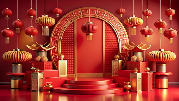 Podium for product presentation Chinese new year Chinese Festivals 3d rendering