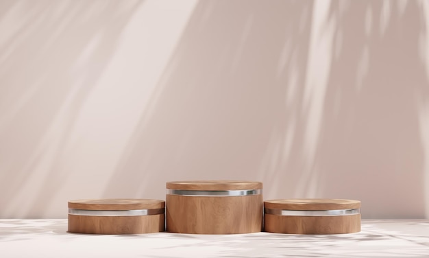 Podium rounded wood for product presentation Natural beauty pedestal relaxation and health 3d illustration