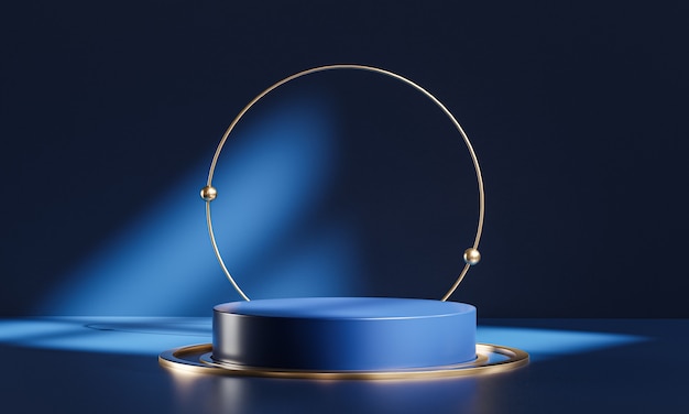 Podium Stage Circle Glass Dark Blue Gold Display Product 3D Rendering