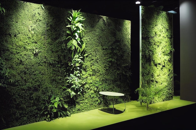 Podium Stage in Tropical Green Leafs Background Wall