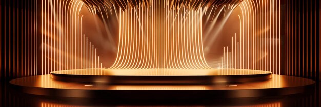 podium stage with golden line patterns and a wavelike backdrop Generative AI