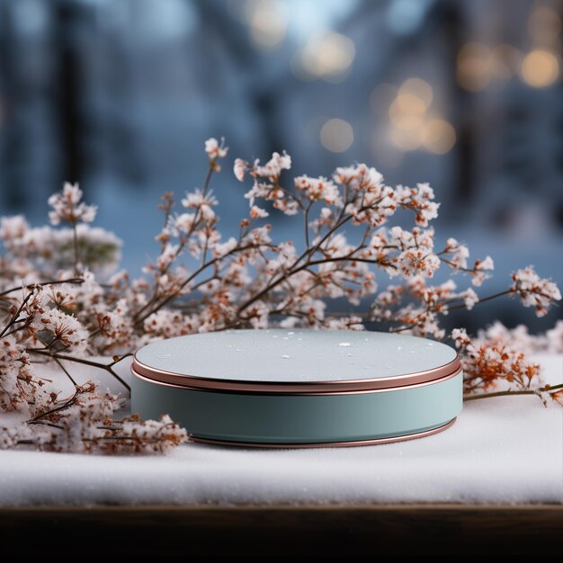 Podium stands out in snowy landscape for product display