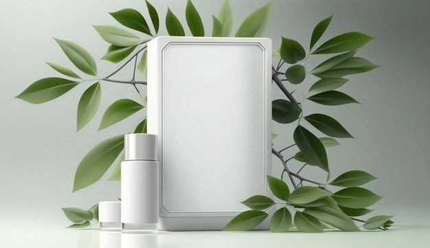 Podium template with foliage drop shadow for product Beauty mockup with empty tray presentation Generative AI