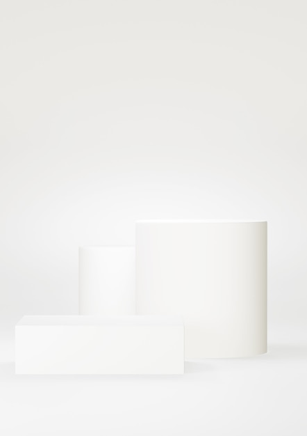 Podium white abstract background. Geometric shape.  white pastel color scene. Minimal 3d rendering. Scene with geometrical background. 3d render